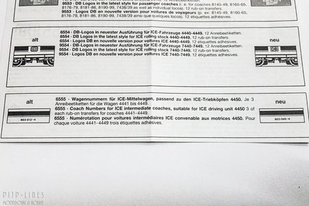 Fleischmann 6555 DB ICE-1 transfers voor omnummeren 10/12/14 delig