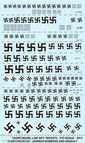 Tauro Model 72/574 1:72 Luftwaffe WW2 Swastika Hakenkruis decal vel