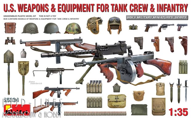 Miniart 35334 Amerikaanse wapens en uitrusting voor tank crew en infanterie