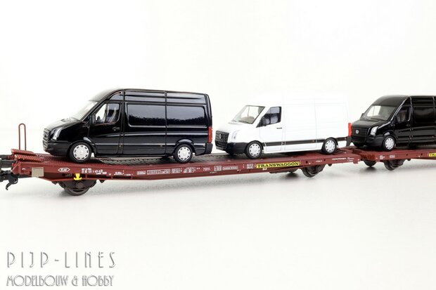 TRIX 24428 Transwaggon platte wagen Type Laads beladen met VW Crafters