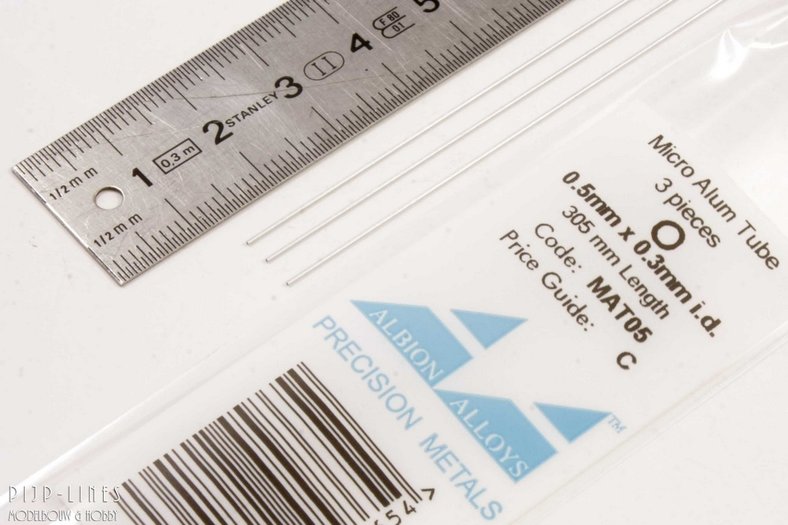 Albion Alloys Micro Brass Tube - 305mm Length, 0.5mm OD X 0.3mm ID (3 Pieces)