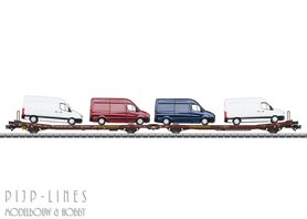 Transwaggon platte wagen Type Laads beladen met VW Crafters